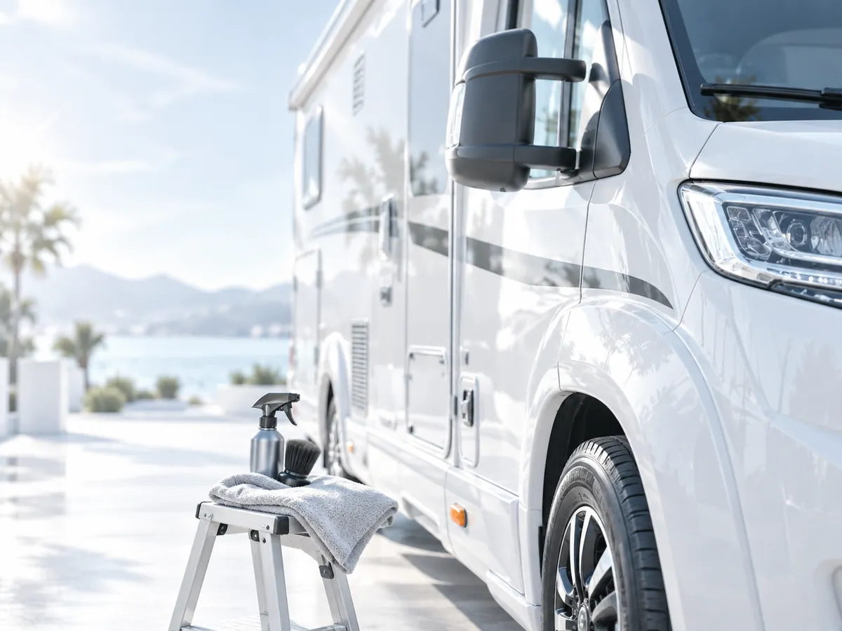 Gepflegtes Wohnmobil nach Fahrzeugaufbereitung
